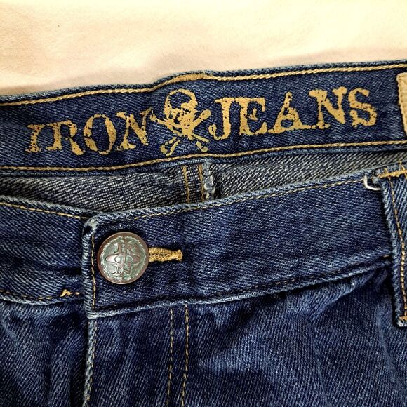 Iron Jeans Vintage USA Dark Denim Straight Leg 38x32 Pockets Zip Logo Button - Picture 6 of 14